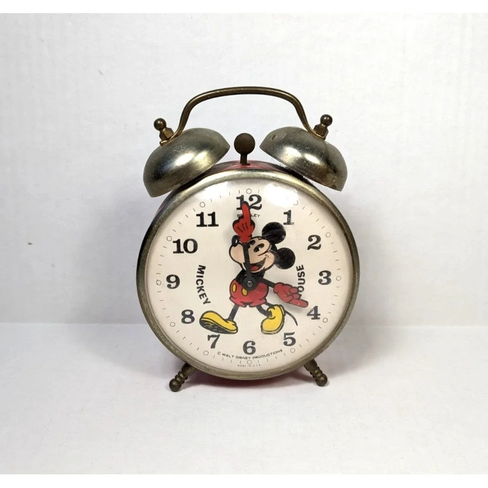 BROKEN Vintage Mickey Mouse Alarm Clock Walt Disney Productions Metal
